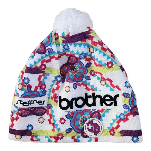 Steffner Brother Gore Tex Bright Geometric Pom Austria Beanie Hat NWOT - Picture 1 of 7